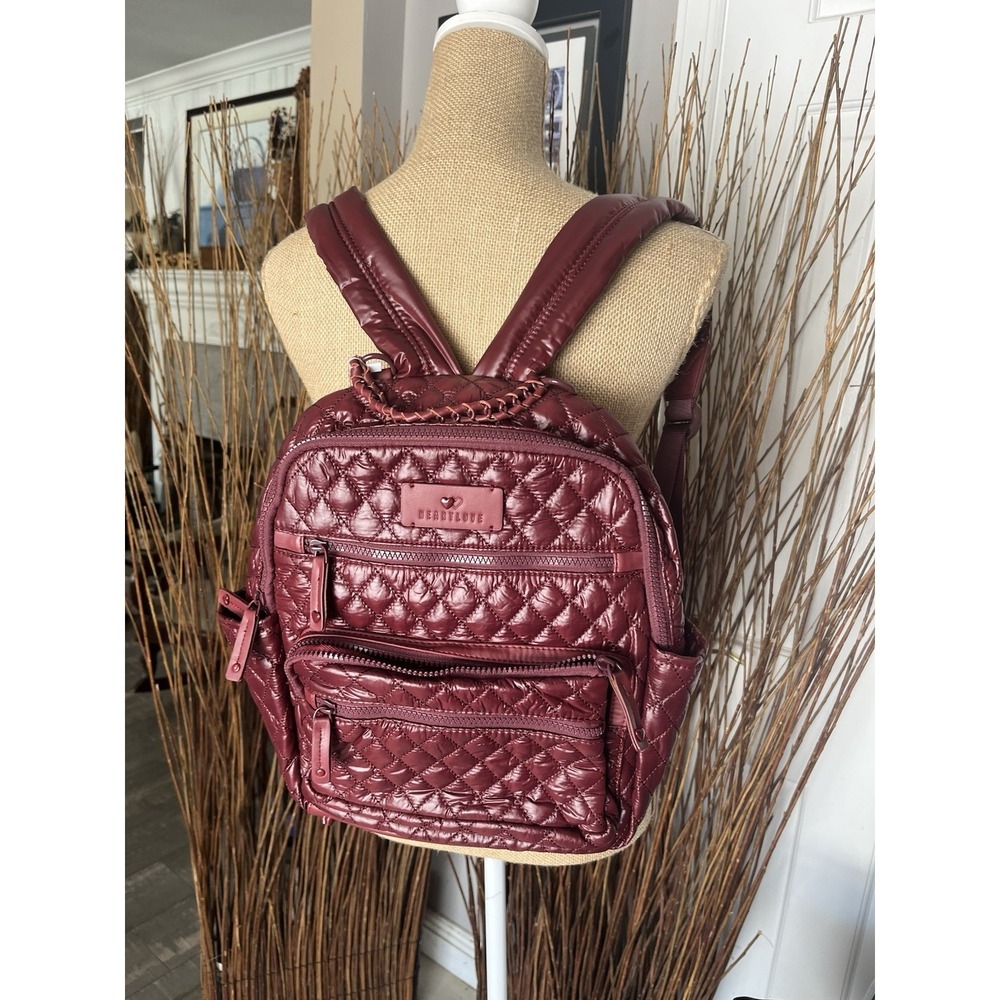 HeartLove Quilted Leather Backpack Burgundy Multi Pocket Travel Bag NWT - Picture 12 of 12